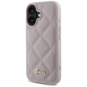 Guess GUHCP16SPSQSQSP Apple iPhone 16 6.1" rožinės spalvos kietas dėklas Quiled Metal Logo - Image 2