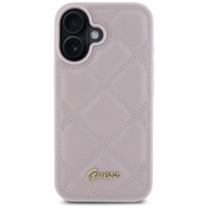 Guess GUHCP16SPSQSQSP Apple iPhone 16 6.1" rožinės spalvos kietas dėklas Quiled Metal Logo - Image 3