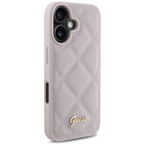 Guess GUHCP16SPSQSQSP Apple iPhone 16 6.1" rožinės spalvos kietas dėklas Quiled Metal Logo - Image 4