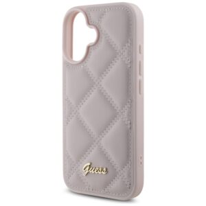 Guess GUHCP16SPSQSQSP Apple iPhone 16 6.1" rožinės spalvos kietas dėklas Quiled Metal Logo - Image 6