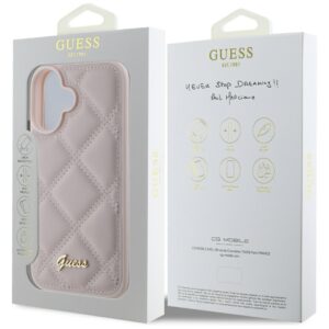 Guess GUHCP16SPSQSQSP Apple iPhone 16 6.1" rožinės spalvos kietas dėklas Quiled Metal Logo - Image 8
