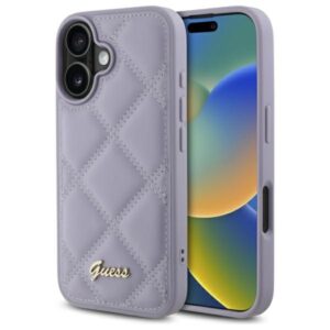 Guess GUHCP16SPSQSQSU Apple iPhone 16 6.1" light violetinės spalvos kietas dėklas Quiled Metal Logo