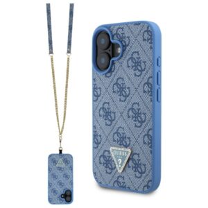 Guess GUHCP16SP4TDSCPB Apple iPhone 16 6.1" blue kietas dėklas Leather Metal Logo Strass Crossbody