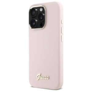 Guess GUHCP16XSMBSLP Apple iPhone 16 Pro Max 6.9" rožinės spalvos kietas dėklas Silicone Script Metal Logo & Frame - Image 2