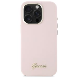 Guess GUHCP16XSMBSLP Apple iPhone 16 Pro Max 6.9" rožinės spalvos kietas dėklas Silicone Script Metal Logo & Frame - Image 3