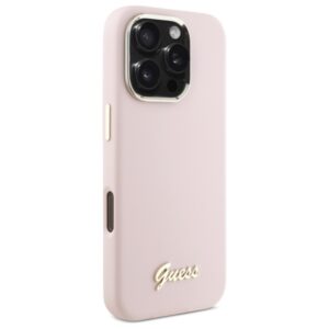 Guess GUHCP16XSMBSLP Apple iPhone 16 Pro Max 6.9" rožinės spalvos kietas dėklas Silicone Script Metal Logo & Frame - Image 4