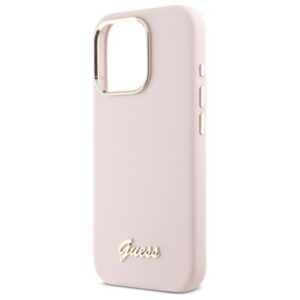 Guess GUHCP16XSMBSLP Apple iPhone 16 Pro Max 6.9" rožinės spalvos kietas dėklas Silicone Script Metal Logo & Frame - Image 6