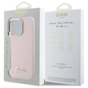 Guess GUHCP16XSMBSLP Apple iPhone 16 Pro Max 6.9" rožinės spalvos kietas dėklas Silicone Script Metal Logo & Frame - Image 8