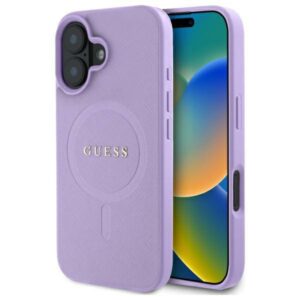 Guess GUHMP16SPSAHMCU Apple iPhone 16 6.1" violetinės spalvos kietas dėklas Saffiano MagSafe