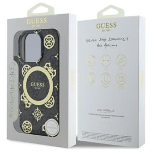 Guess GUHMP16LH4PYEEK Apple iPhone 16 Pro 6.3" juodos spalvos kietas dėklas IML Peony On 4G Background MagSafe - Image 7