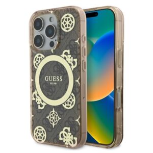 Guess GUHMP16XH4PYEEW Apple iPhone 16 Pro Max 6.9" rudos spalvos kietas dėklas IML Peony On 4G Background MagS