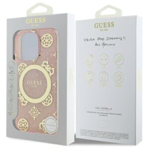Guess GUHMP16LH4PYEEP Apple iPhone 16 Pro 6.3" rožinės spalvos kietas dėklas IML Peony On 4G Background MagSafe - Image 8
