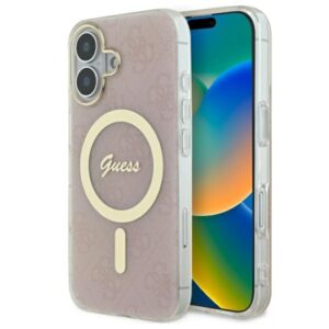 Guess GUHMP16MH4STP Apple iPhone 16 Plus 6.7" rožinės spalvos kietas dėklas IML 4G MagSafe