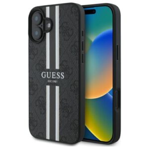Guess GUHMP16SP4RPSK Apple iPhone 16 6.1" juodos spalvos kietas dėklas 4G Printed Stripes MagSafe