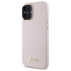 Guess GUHCP16MSMBSLP Apple iPhone 16 Plus 6.7" rožinės spalvos kietas dėklas Silicone Script Metal Logo & Frame - Image 2
