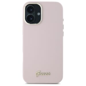 Guess GUHCP16MSMBSLP Apple iPhone 16 Plus 6.7" rožinės spalvos kietas dėklas Silicone Script Metal Logo & Frame - Image 3