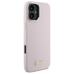 Guess GUHCP16MSMBSLP Apple iPhone 16 Plus 6.7" rožinės spalvos kietas dėklas Silicone Script Metal Logo & Frame - Image 4