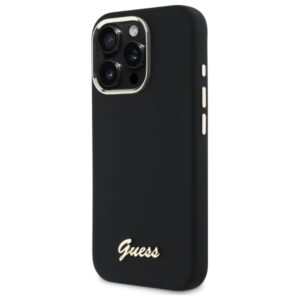 Guess GUHCP16LSMBSLK Apple iPhone 16 Pro 6.3" juodos spalvos kietas dėklas Silicone Script Metal Logo & Frame - Image 2