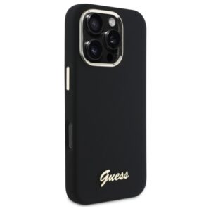 Guess GUHCP16LSMBSLK Apple iPhone 16 Pro 6.3" juodos spalvos kietas dėklas Silicone Script Metal Logo & Frame - Image 4