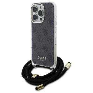 Guess GUHCP16LHC4SEK Apple iPhone 16 Pro 6.3" juodos spalvos kietas dėklas Crossbody Cord 4G Print