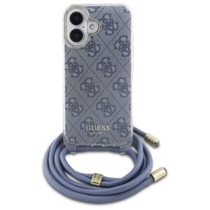 Guess GUHCP16SHC4SEB Apple iPhone 16 6.1" blue kietas dėklas Crossbody Cord 4G Print - Image 2