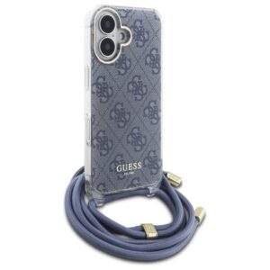 Guess GUHCP16SHC4SEB Apple iPhone 16 6.1" blue kietas dėklas Crossbody Cord 4G Print - Image 3