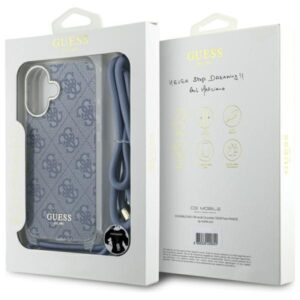 Guess GUHCP16SHC4SEB Apple iPhone 16 6.1" blue kietas dėklas Crossbody Cord 4G Print - Image 7