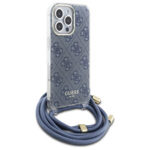 Guess GUHCP16LHC4SEB Apple iPhone 16 Pro 6.3" blue kietas dėklas Crossbody Cord 4G Print - Image 3