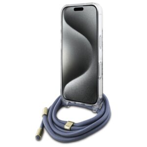 Guess GUHCP16LHC4SEB Apple iPhone 16 Pro 6.3" blue kietas dėklas Crossbody Cord 4G Print - Image 4