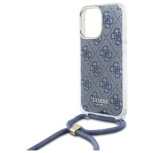 Guess GUHCP16LHC4SEB Apple iPhone 16 Pro 6.3" blue kietas dėklas Crossbody Cord 4G Print - Image 5