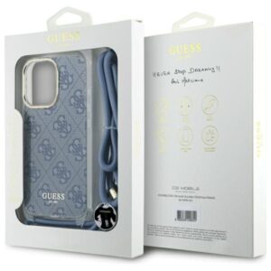 Guess GUHCP16LHC4SEB Apple iPhone 16 Pro 6.3" blue kietas dėklas Crossbody Cord 4G Print - Image 7