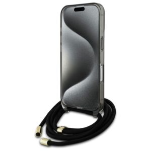 Guess GUHMP16SHCTSGNSK Apple iPhone 16 6.1" juodos spalvos kietas dėklas Crossbody Cord Script MagSafe - Image 4