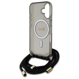 Guess GUHMP16SHCTSGNSK Apple iPhone 16 6.1" juodos spalvos kietas dėklas Crossbody Cord Script MagSafe - Image 6