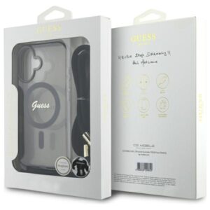 Guess GUHMP16SHCTSGNSK Apple iPhone 16 6.1" juodos spalvos kietas dėklas Crossbody Cord Script MagSafe - Image 7