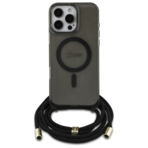 Guess GUHMP16XHCTSGNSK Apple iPhone 16 Pro Max 6.9" juodos spalvos kietas dėklas Crossbody Cord Script MagSafe - Image 2