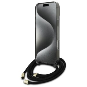 Guess GUHMP16XHCTSGNSK Apple iPhone 16 Pro Max 6.9" juodos spalvos kietas dėklas Crossbody Cord Script MagSafe - Image 4