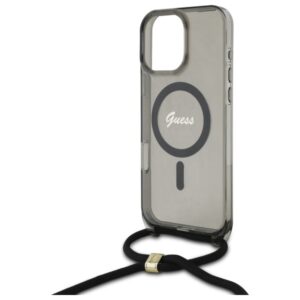 Guess GUHMP16XHCTSGNSK Apple iPhone 16 Pro Max 6.9" juodos spalvos kietas dėklas Crossbody Cord Script MagSafe - Image 5