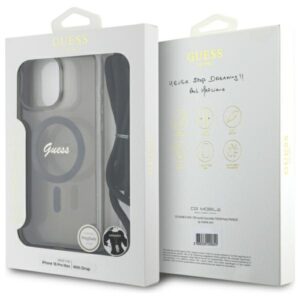 Guess GUHMP16XHCTSGNSK Apple iPhone 16 Pro Max 6.9" juodos spalvos kietas dėklas Crossbody Cord Script MagSafe - Image 7