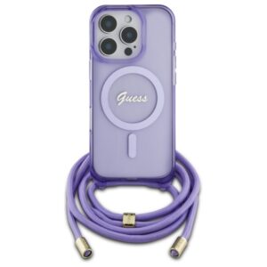 Guess GUHMP16XHCTSGNSU Apple iPhone 16 Pro Max 6.9" violetinės spalvos kietas dėklas Crossbody Cord Script MagSaf - Image 2