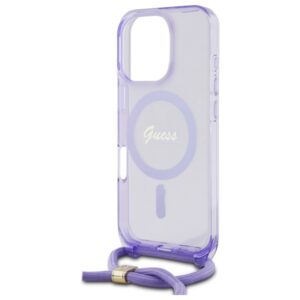 Guess GUHMP16XHCTSGNSU Apple iPhone 16 Pro Max 6.9" violetinės spalvos kietas dėklas Crossbody Cord Script MagSaf - Image 5