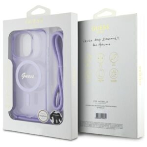 Guess GUHMP16XHCTSGNSU Apple iPhone 16 Pro Max 6.9" violetinės spalvos kietas dėklas Crossbody Cord Script MagSaf - Image 7