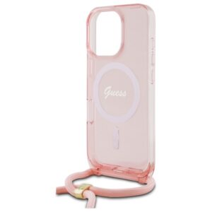 Guess GUHMP16LHCTSGNSP Apple iPhone 16 Pro 6.3" rožinės spalvos kietas dėklas Crossbody Cord Script MagSafe - Image 5