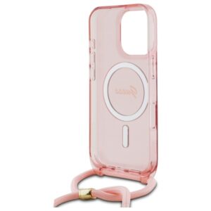 Guess GUHMP16LHCTSGNSP Apple iPhone 16 Pro 6.3" rožinės spalvos kietas dėklas Crossbody Cord Script MagSafe - Image 6
