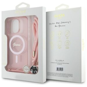 Guess GUHMP16LHCTSGNSP Apple iPhone 16 Pro 6.3" rožinės spalvos kietas dėklas Crossbody Cord Script MagSafe - Image 7