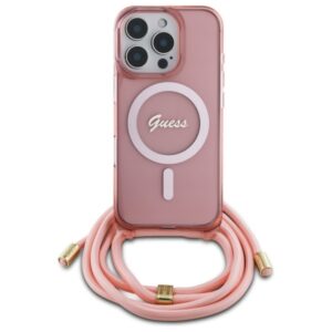 Guess GUHMP16XHCTSGNSP Apple iPhone 16 Pro Max 6.9" rožinės spalvos kietas dėklas Crossbody Cord Script MagSafe - Image 2
