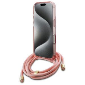 Guess GUHMP16XHCTSGNSP Apple iPhone 16 Pro Max 6.9" rožinės spalvos kietas dėklas Crossbody Cord Script MagSafe - Image 4