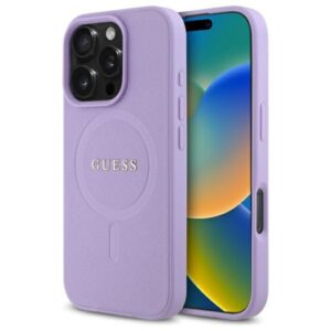 Guess GUHMP16LPSAHMCU Apple iPhone 16 Pro 6.3" violetinės spalvos kietas dėklas Saffiano MagSafe