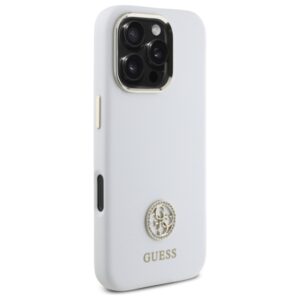 Guess GUHCP16LM4DGPH Apple iPhone 16 Pro 6.3" baltos spalvos kietas dėklas Silicone Logo Strass 4G - Image 4