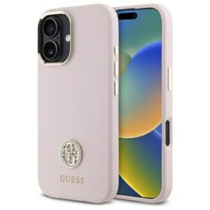Guess GUHCP16SM4DGPP Apple iPhone 16 6.1" rožinės spalvos kietas dėklas Silicone Logo Strass 4G - Image 1
