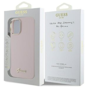 Guess GUHCP16SSMBSLP Apple iPhone 16 6.1" rožinės spalvos kietas dėklas Silicone Script Metal Logo & Frame - Image 8